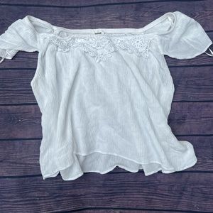 garage white off the shoulders flowy ruffle top